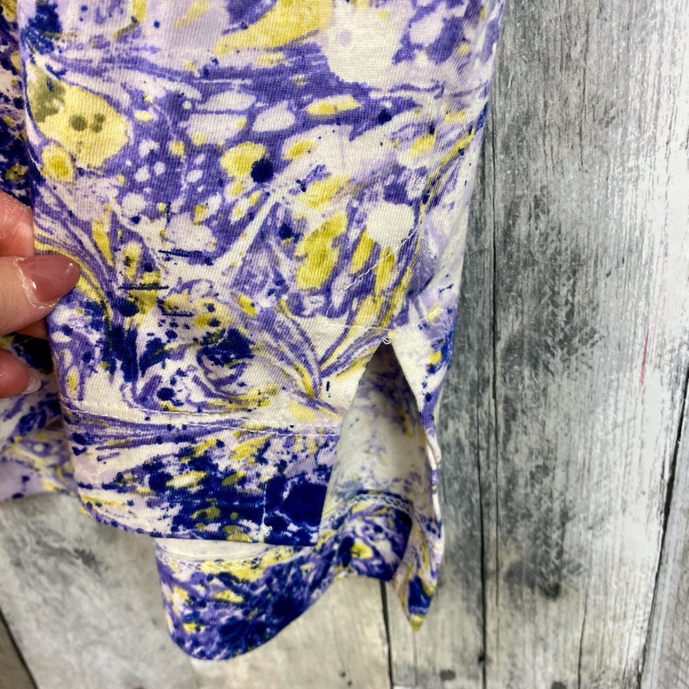 NWT By Anthropologie Splatter Abstract Print Boxy Tee in Purple Combo Size XL. - Picture 4 of 10